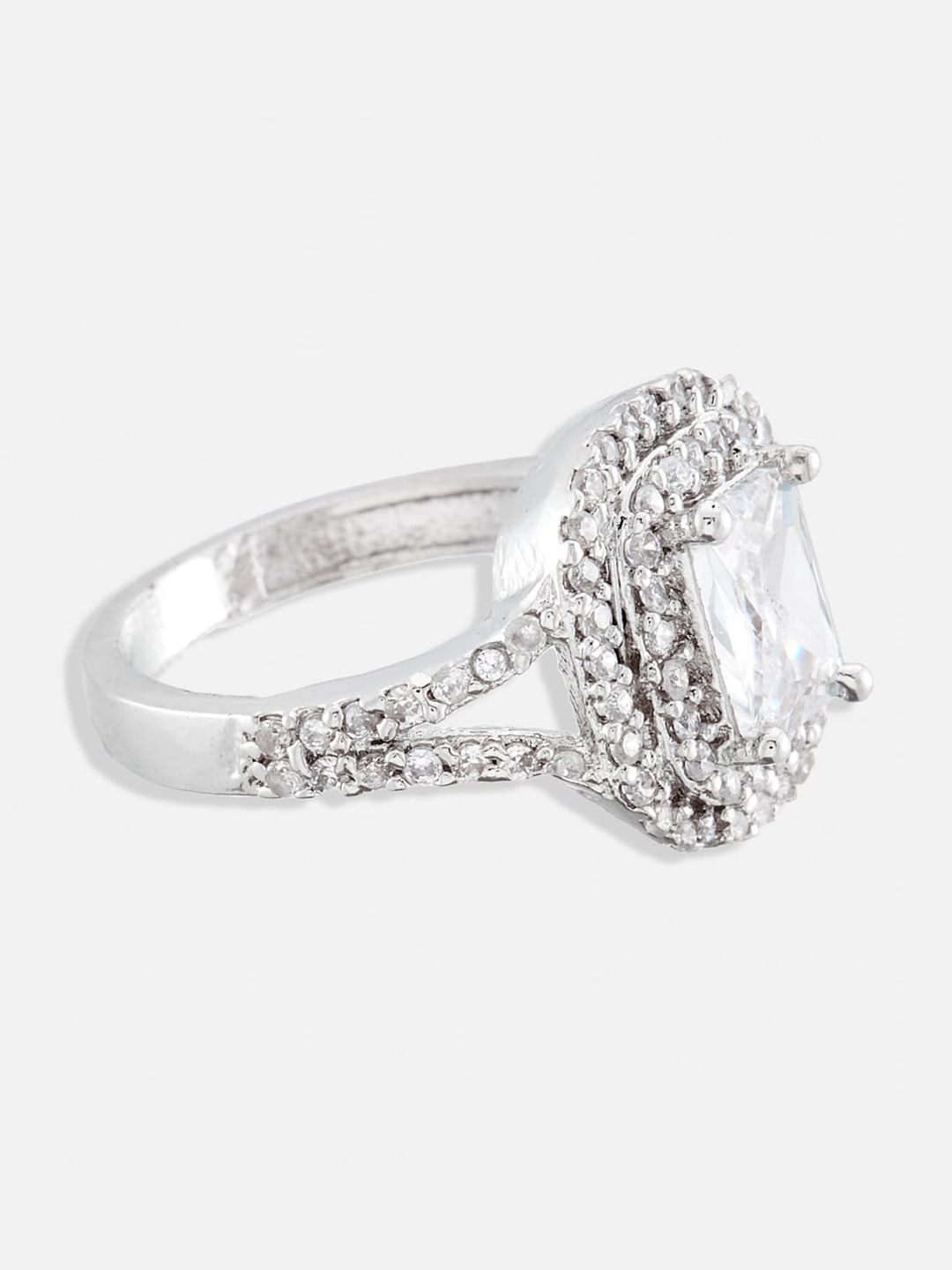 ATIBELLE Set Of 3 Rhodium-Plated CZ Stone-Studded Adjustable Finger Ring