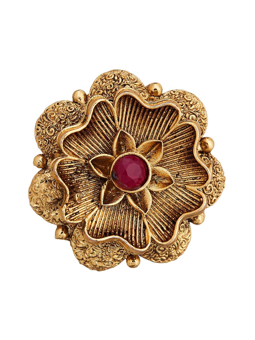 ATIBELLE Set Of 2 Gold-plated & Stone-studded Adjustable Finger Rings
