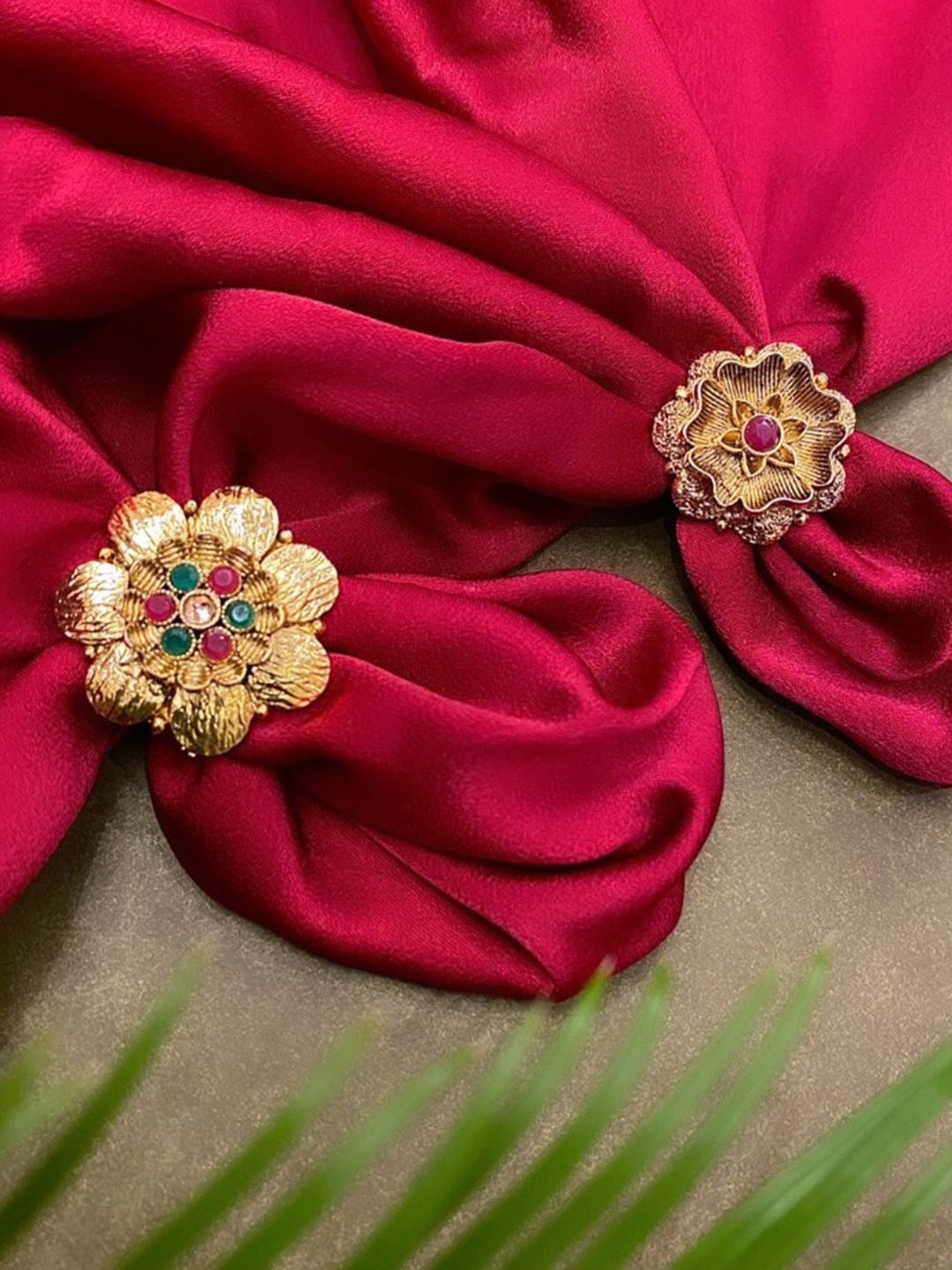 ATIBELLE Set Of 2 Gold-plated & Stone-studded Adjustable Finger Rings