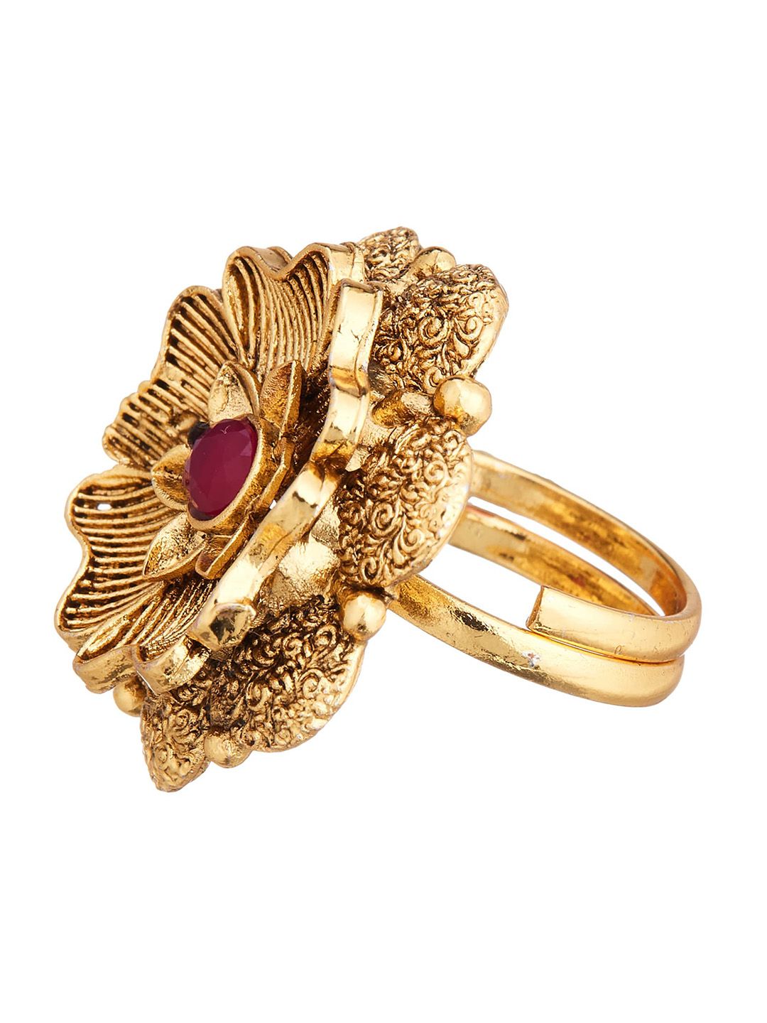 ATIBELLE Set Of 2 Gold-plated & Stone-studded Adjustable Finger Rings