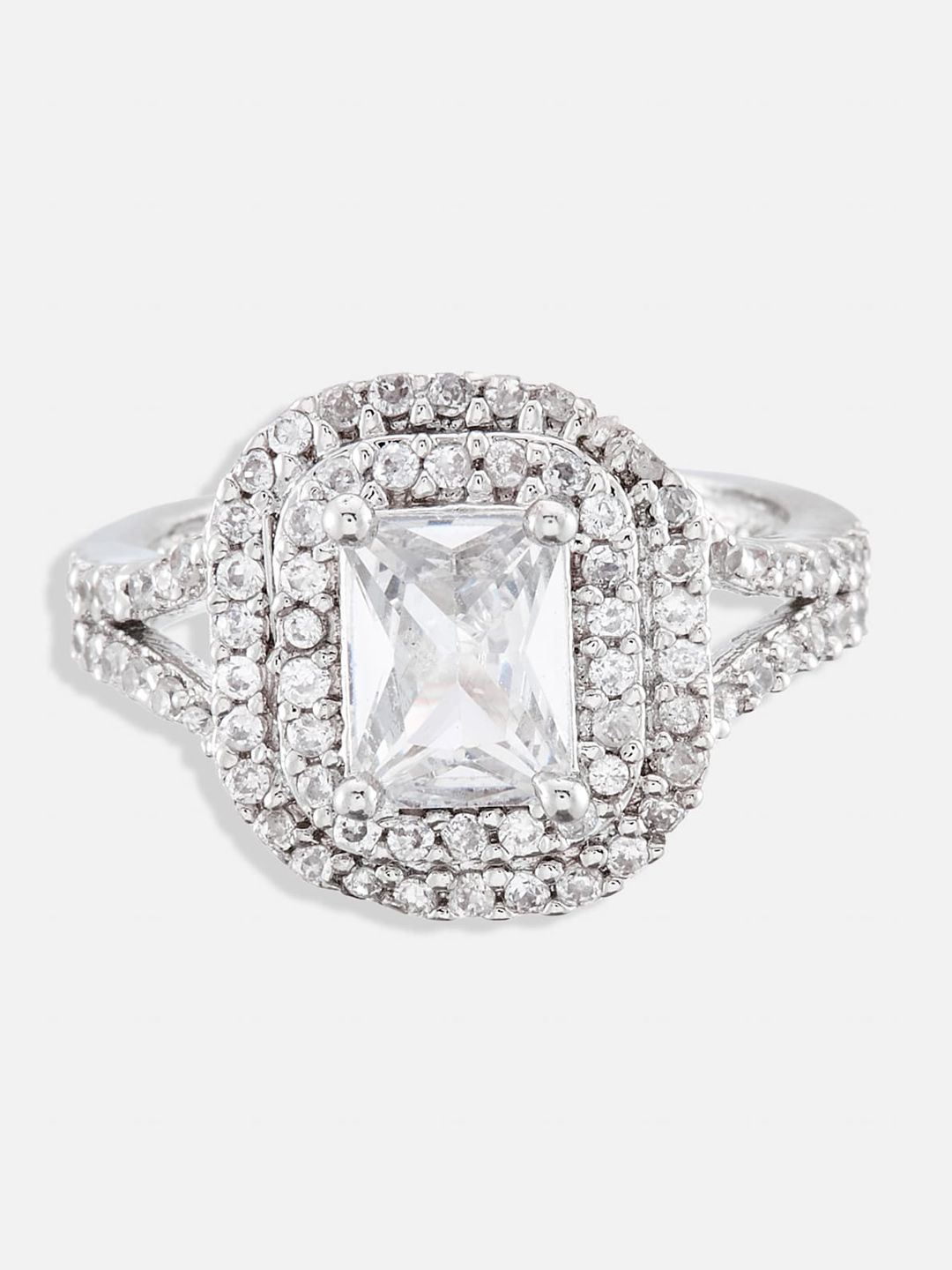 ATIBELLE Set of 3 Rhodium-Plated Cubic Zirconia-Studded Adjustable Finger Rings