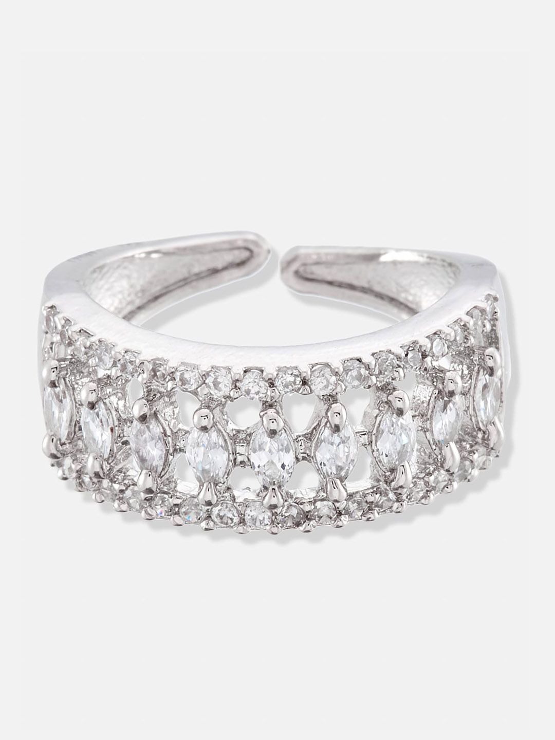 ATIBELLE Set of 3 Rhodium-Plated Cubic Zirconia-Studded Adjustable Finger Rings