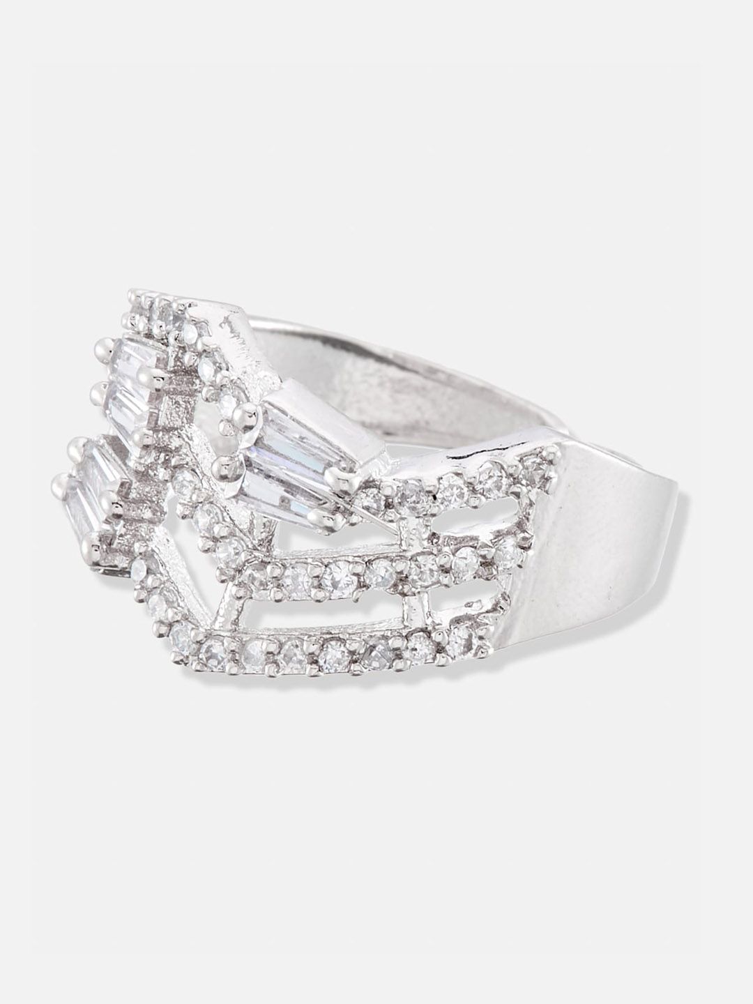 ATIBELLE Set of 3 Rhodium-Plated Cubic Zirconia-Studded Adjustable Finger Rings