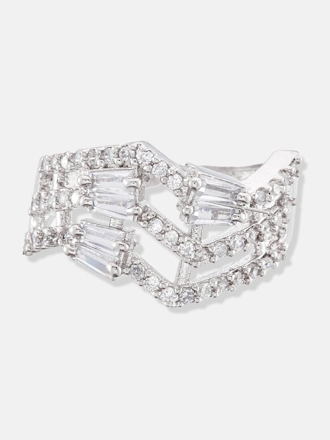 ATIBELLE Set Of 3 Gold-Plated & Silver-Plated Stones-Studded Finger Rings