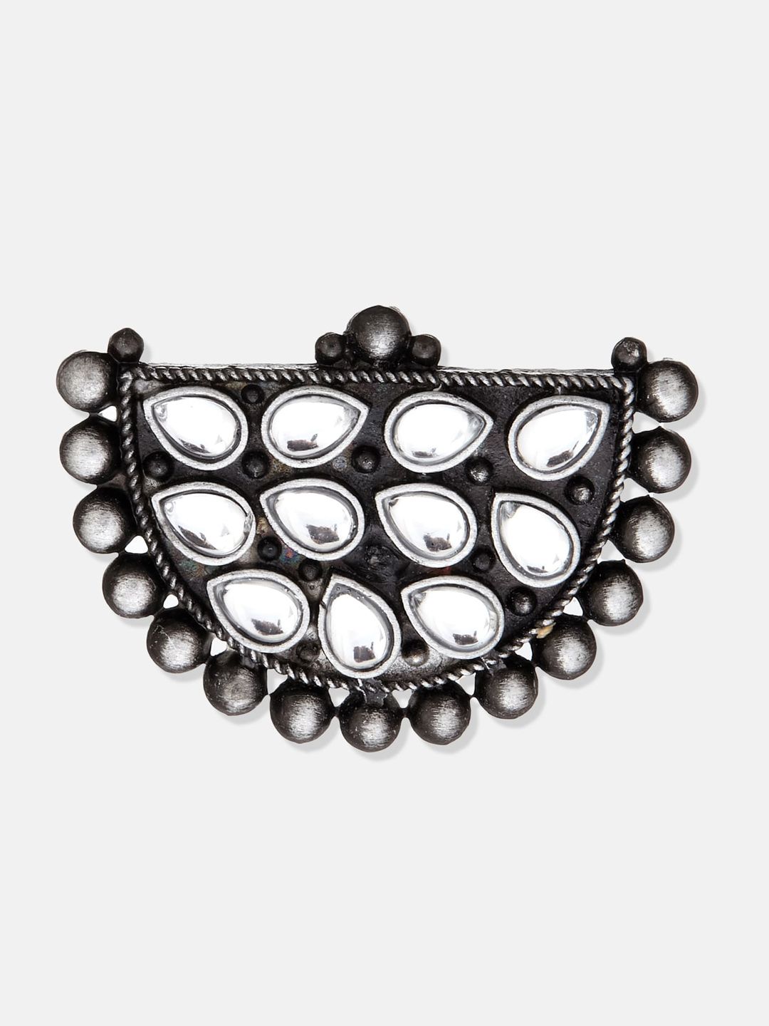 ATIBELLE Set Of 3 Gold-Plated & Silver-Plated Stones-Studded Finger Rings