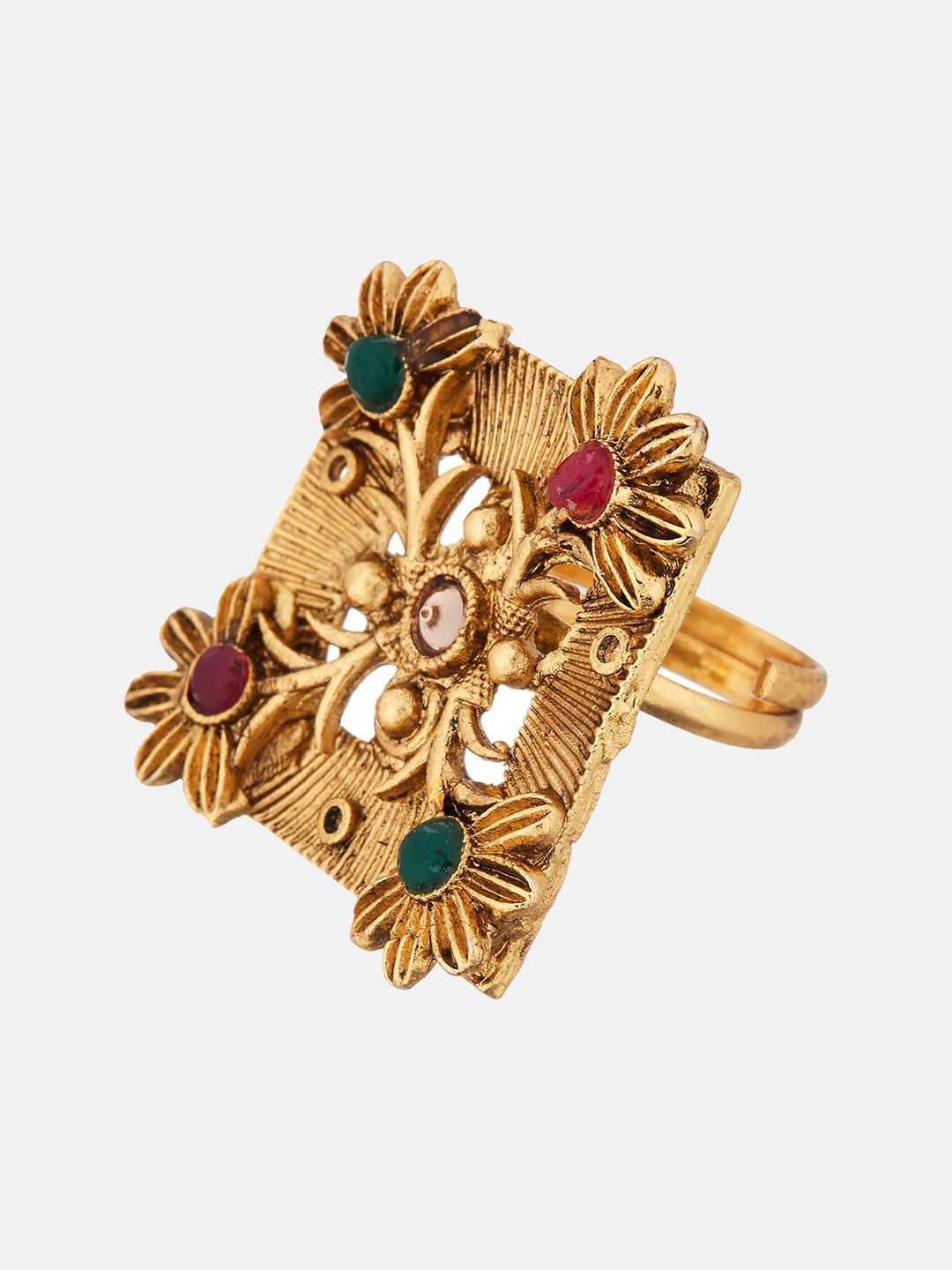 ATIBELLE Set Of 3 Gold-Plated & Silver-Plated Stones-Studded Finger Rings