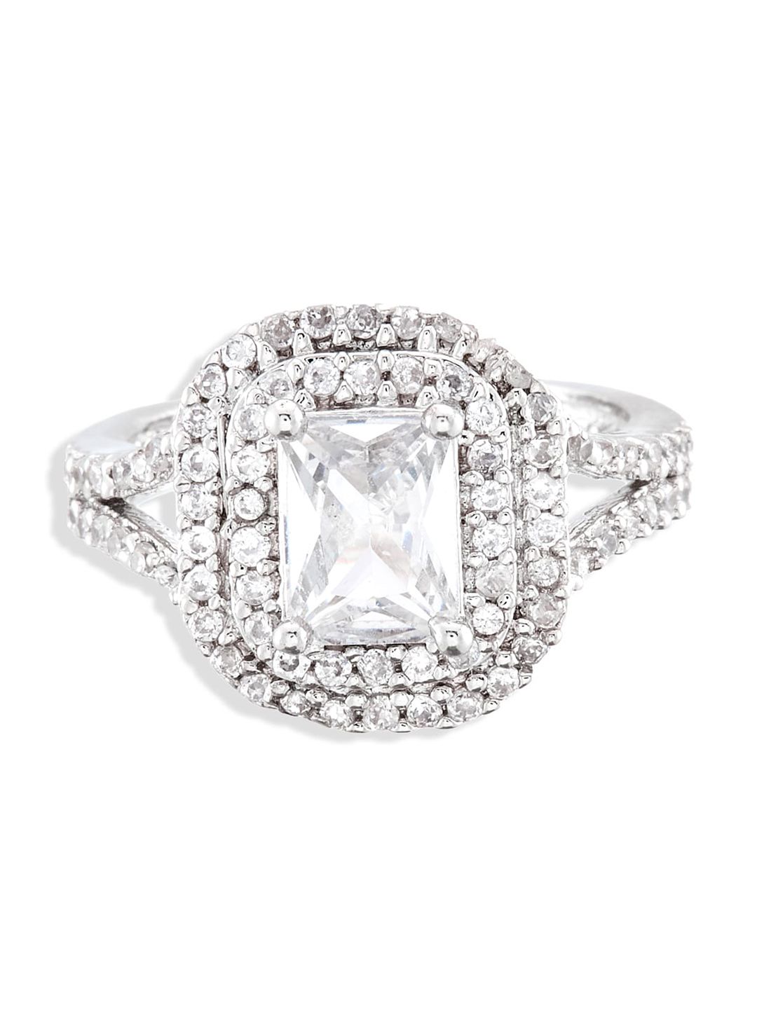ATIBELLE Set of 2 Gold-Plated CZ Stone-Studded Adjustable Finger Ring