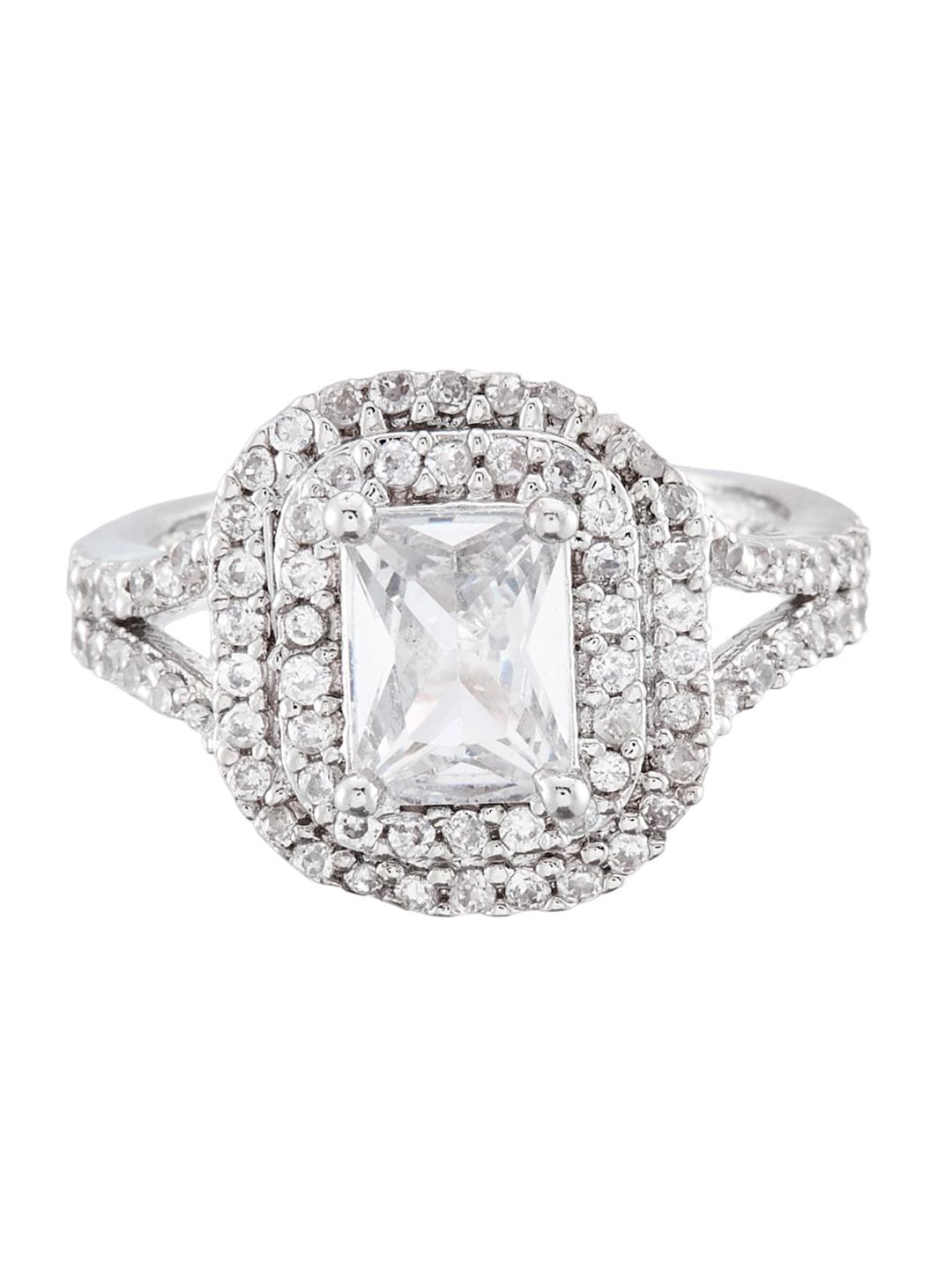 ATIBELLE Set Of 2 Gold-Plated CZ Studded Floral Rings