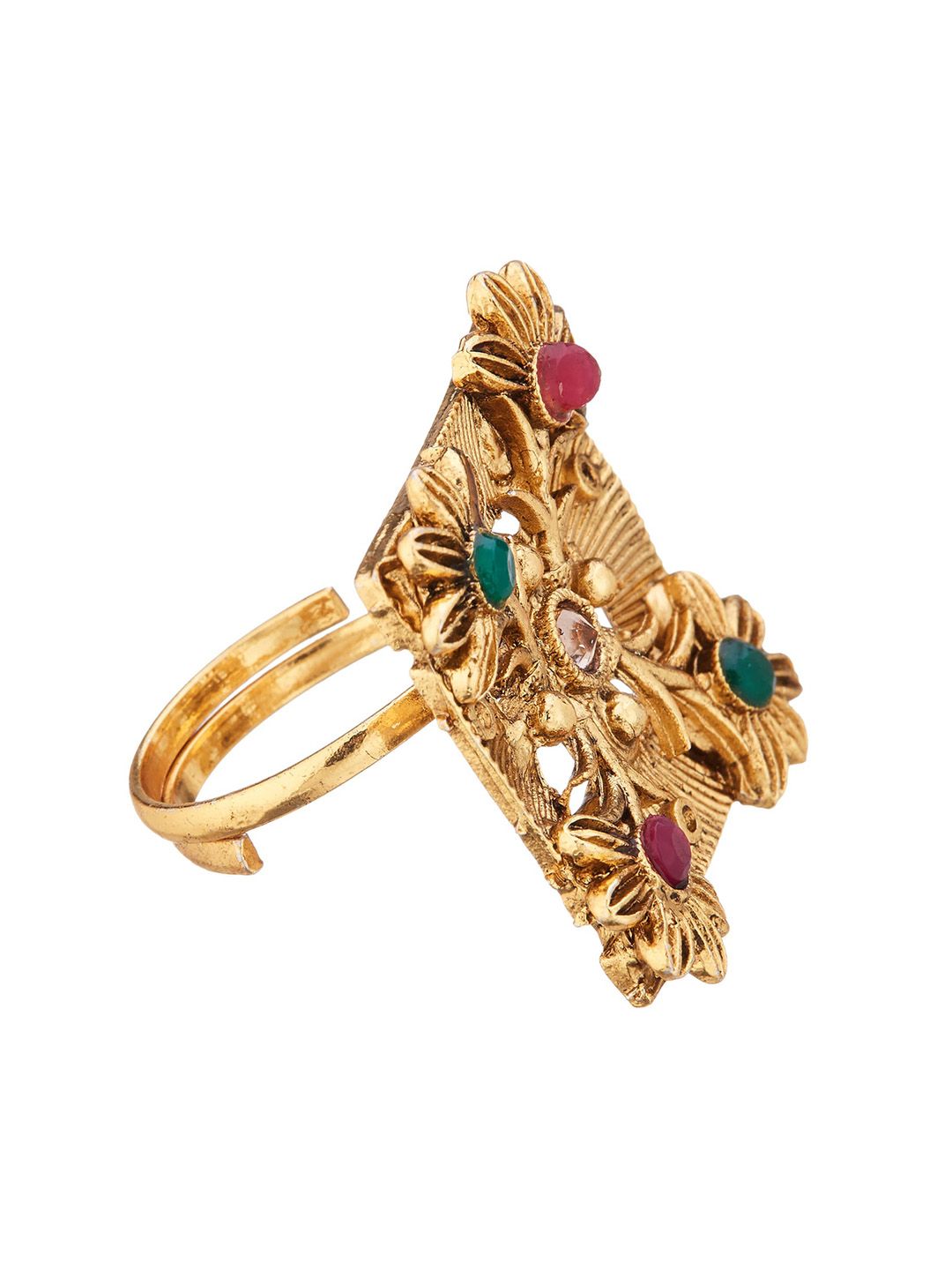 ATIBELLE Set Of 2 Gold-Plated CZ Studded Floral Rings