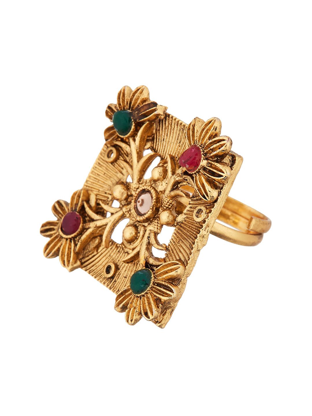 ATIBELLE Set Of 2 Gold-Plated CZ Studded Floral Rings