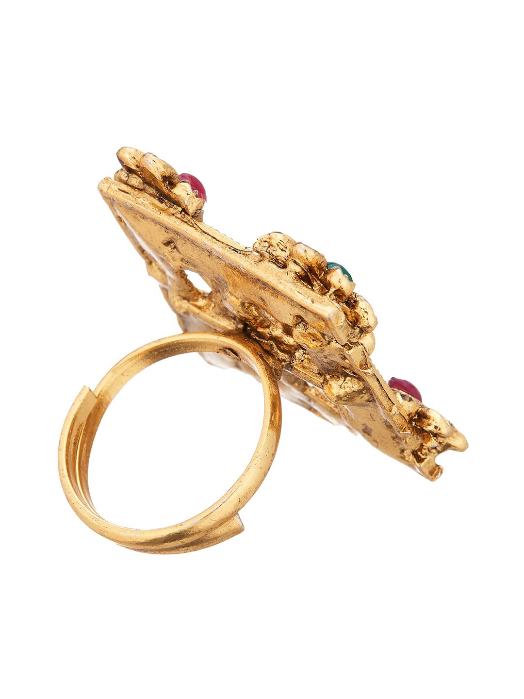 ATIBELLE Set Of 2 Gold-Plated & Silver-Plated Stone-Studded Finger Rings