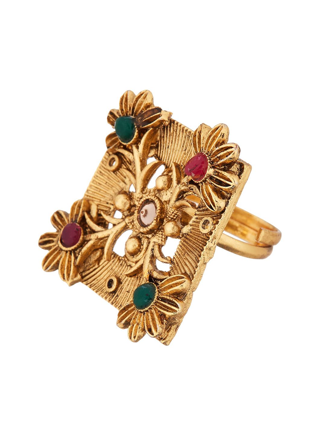 ATIBELLE Set Of 2 Gold-Plated & Silver-Plated Stone-Studded Finger Rings