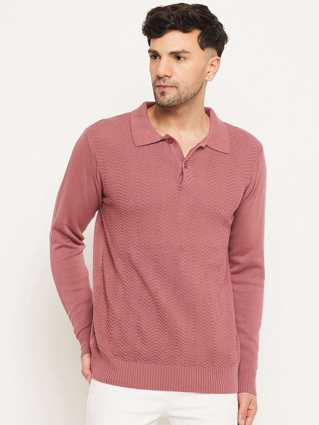 Club York Chevron Self Design Polo Collar Cotton Pullover-picture-57