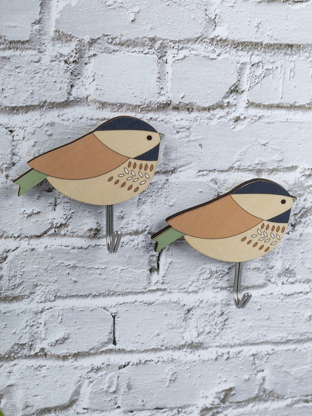 MARKET99 Beige & Brown 2 Pieces Bird Self-Adhesive Wall Hooks