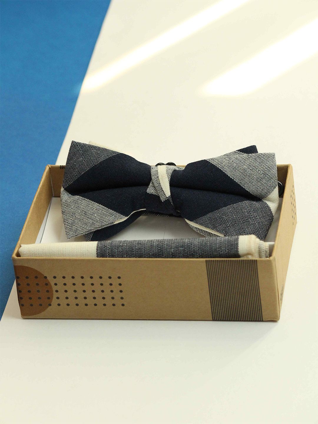 Tossido Men Checked Cotton Bowtie & Pocket Square Set-picture-29