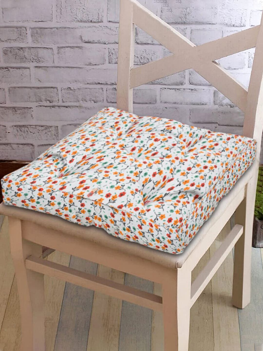 Kuber Industries White & Orange 2 Pieces Cotton Chair Pads-picture-20