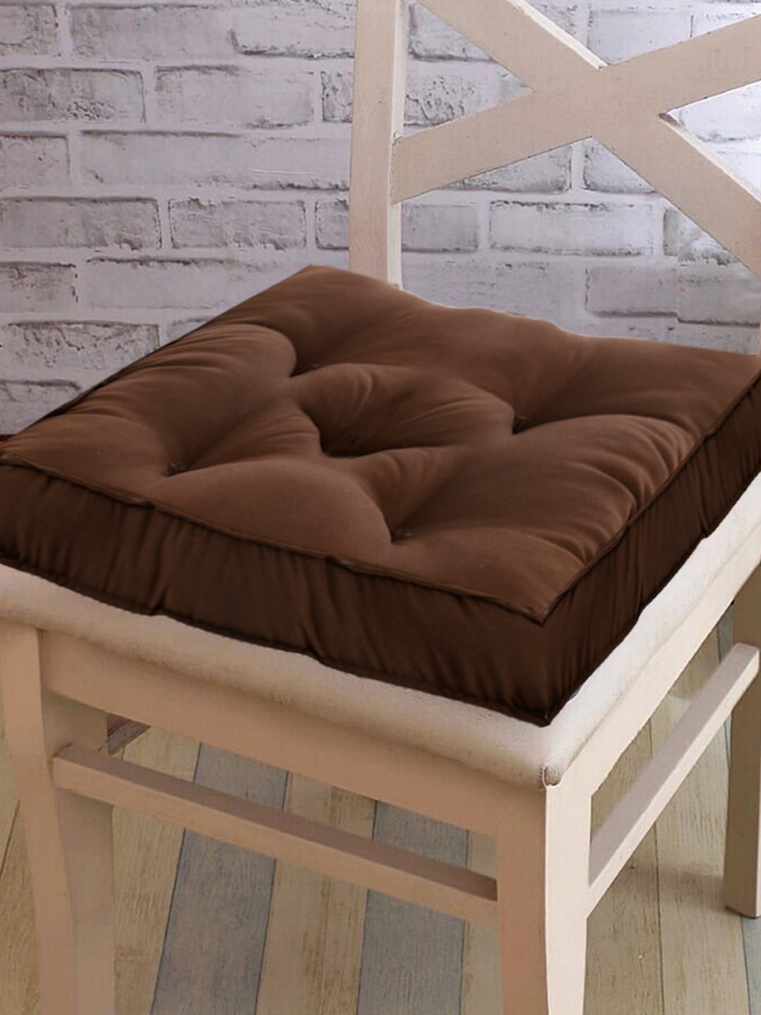 Kuber Industries Brown 4 Pieces Microfiber Cotton Square Cushion Chair Pads-picture-25