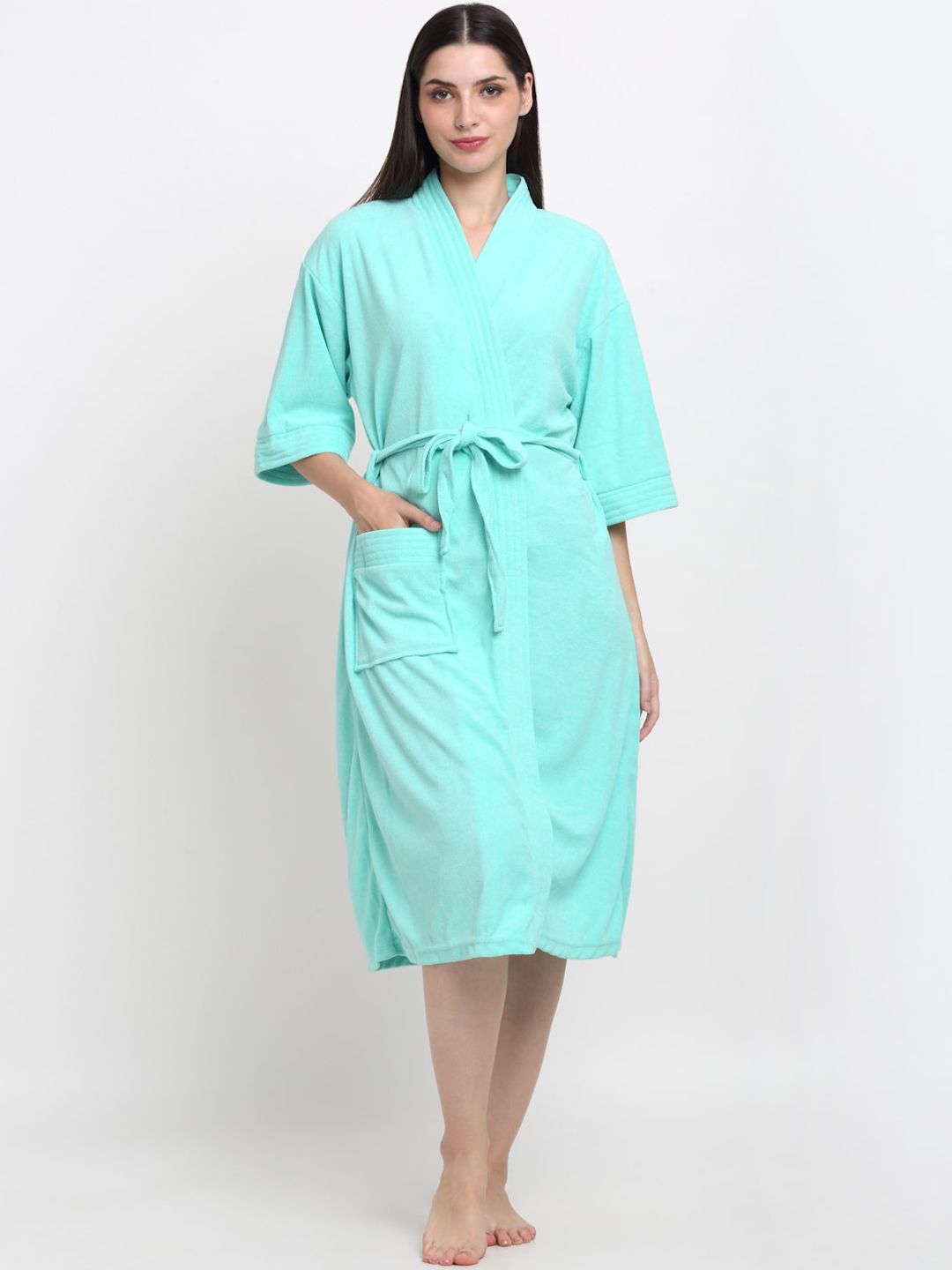 Creeva Everyday Collection Tie-Up Front Pocket Terry Bath Robe-picture-19