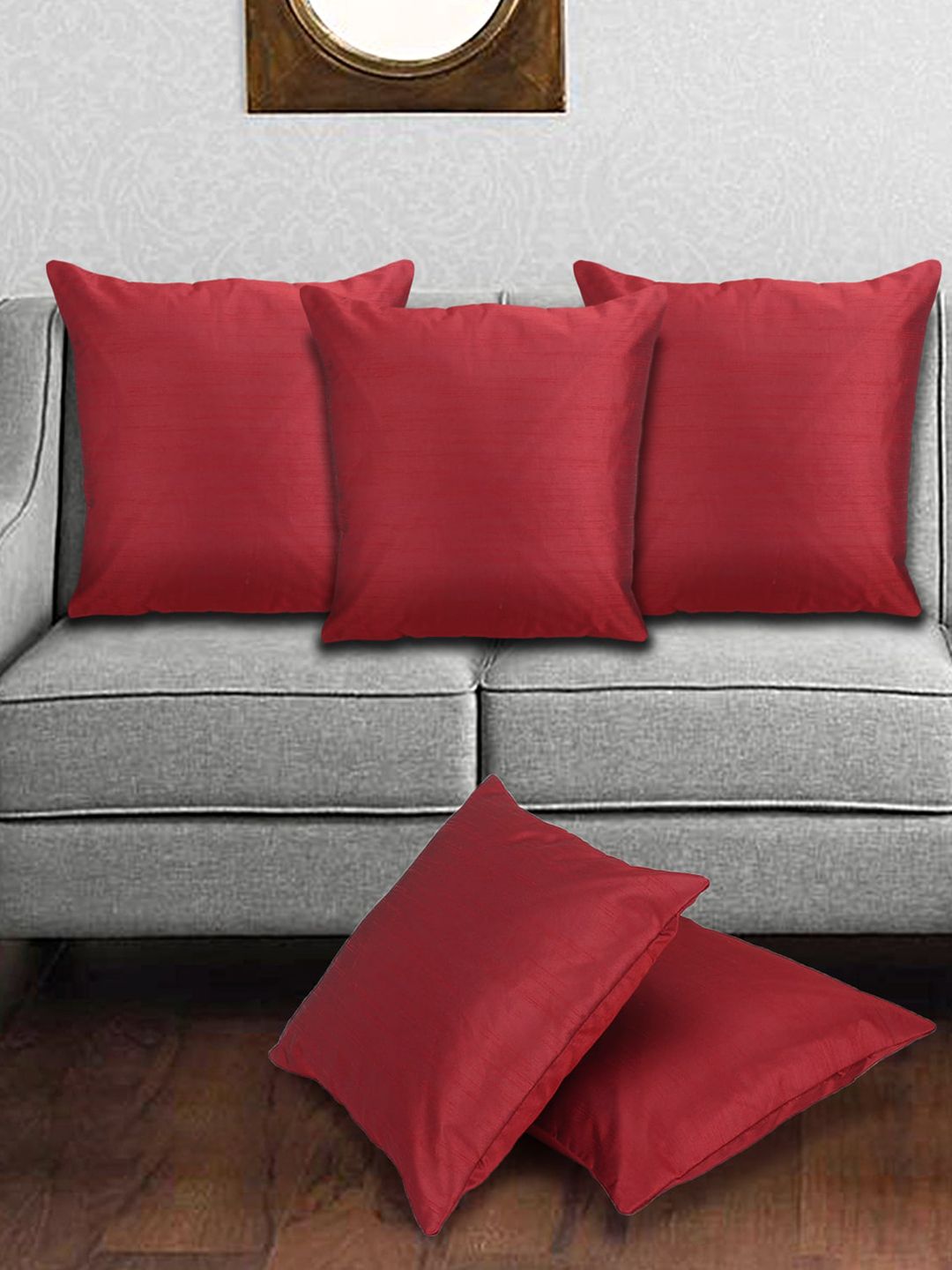 Creeva 5 Pieces Maroon Square Cushion Covers-image-33