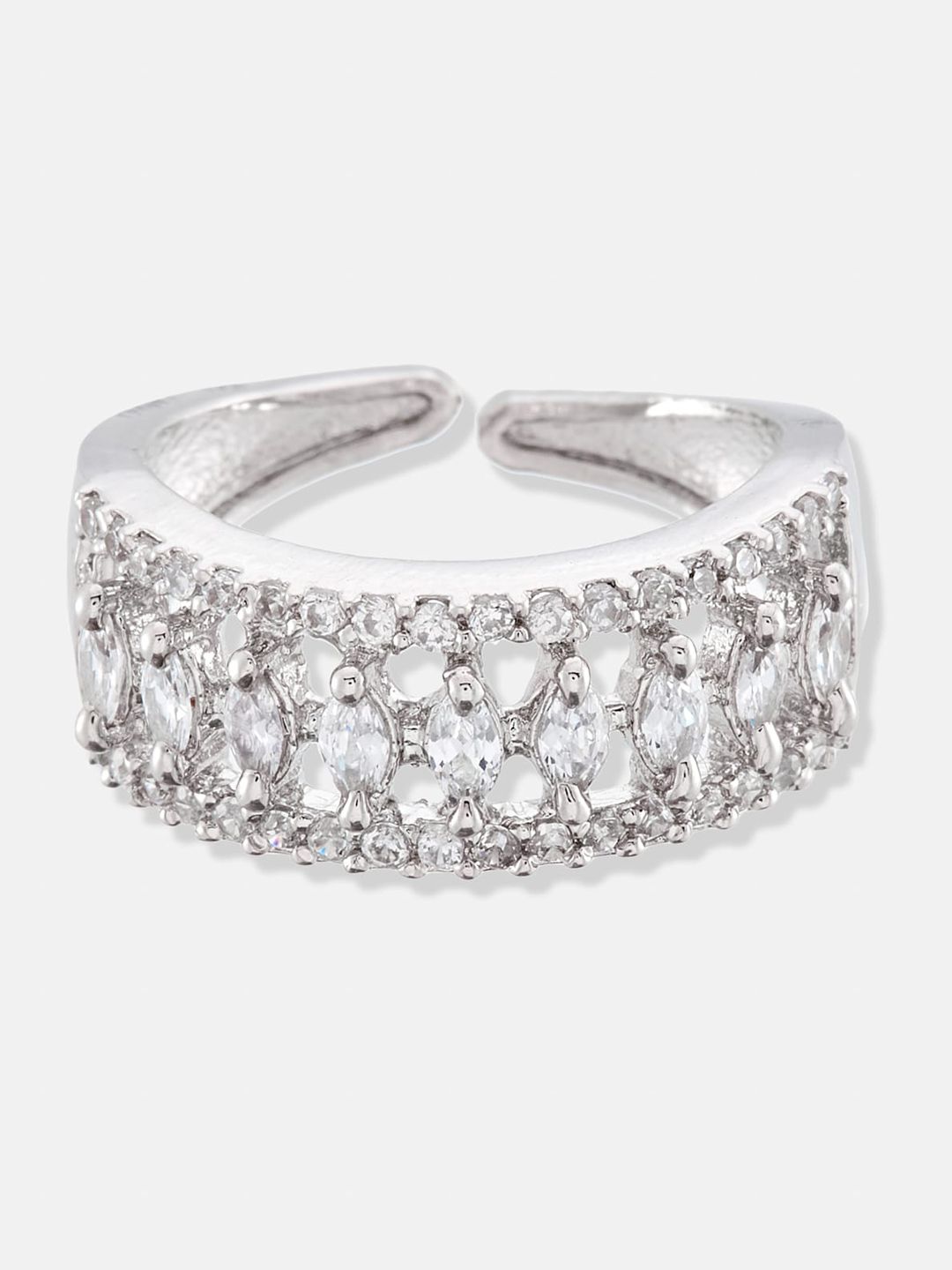 ATIBELLE Set Of 3 Gold & Silver Plated CZ & Artificial Stone-studded Finger Rings