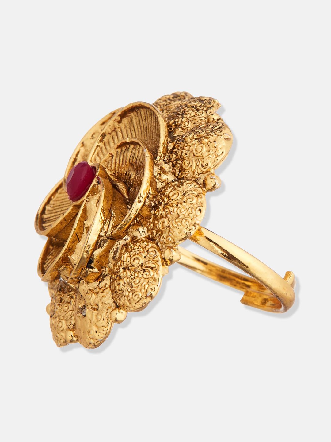 ATIBELLE Set Of 2 Silver & Gold Plated CZ-Artificial Stone Studded Floral Rings