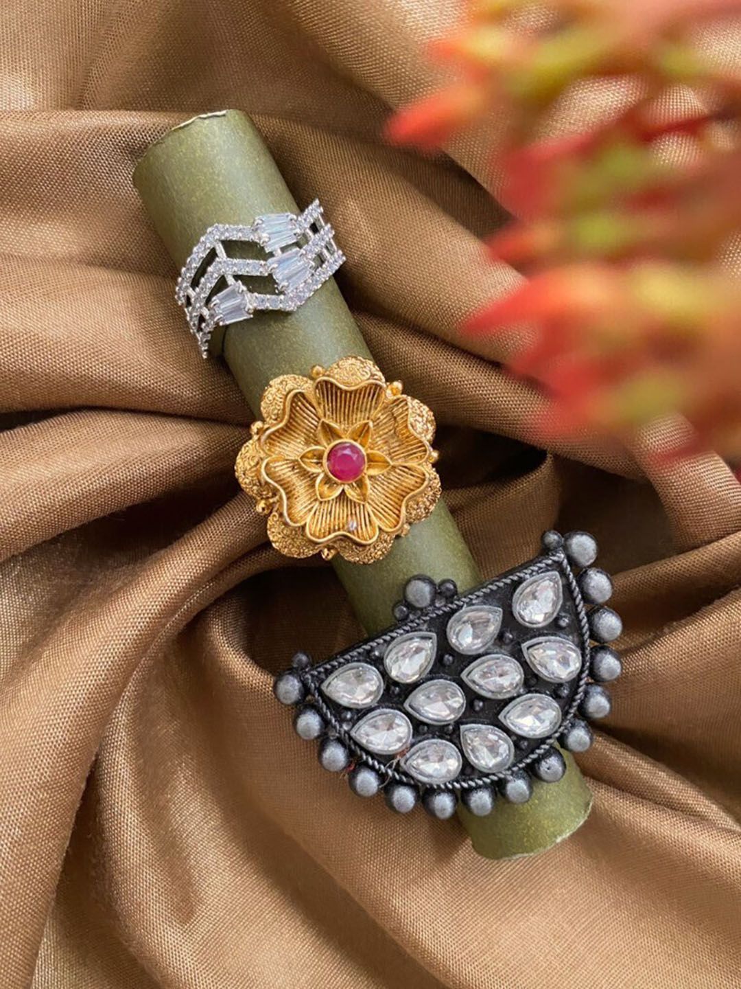 ATIBELLE Pack Of 3 Silver Plated and Gold Plated Finger Ring