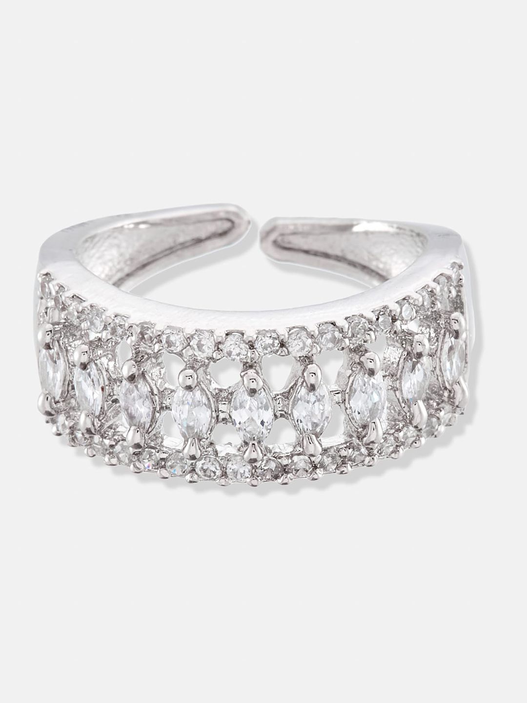 ATIBELLE Set Of 2 Gold & Silver Plated CZ-Studded Adjustable Finger Rings