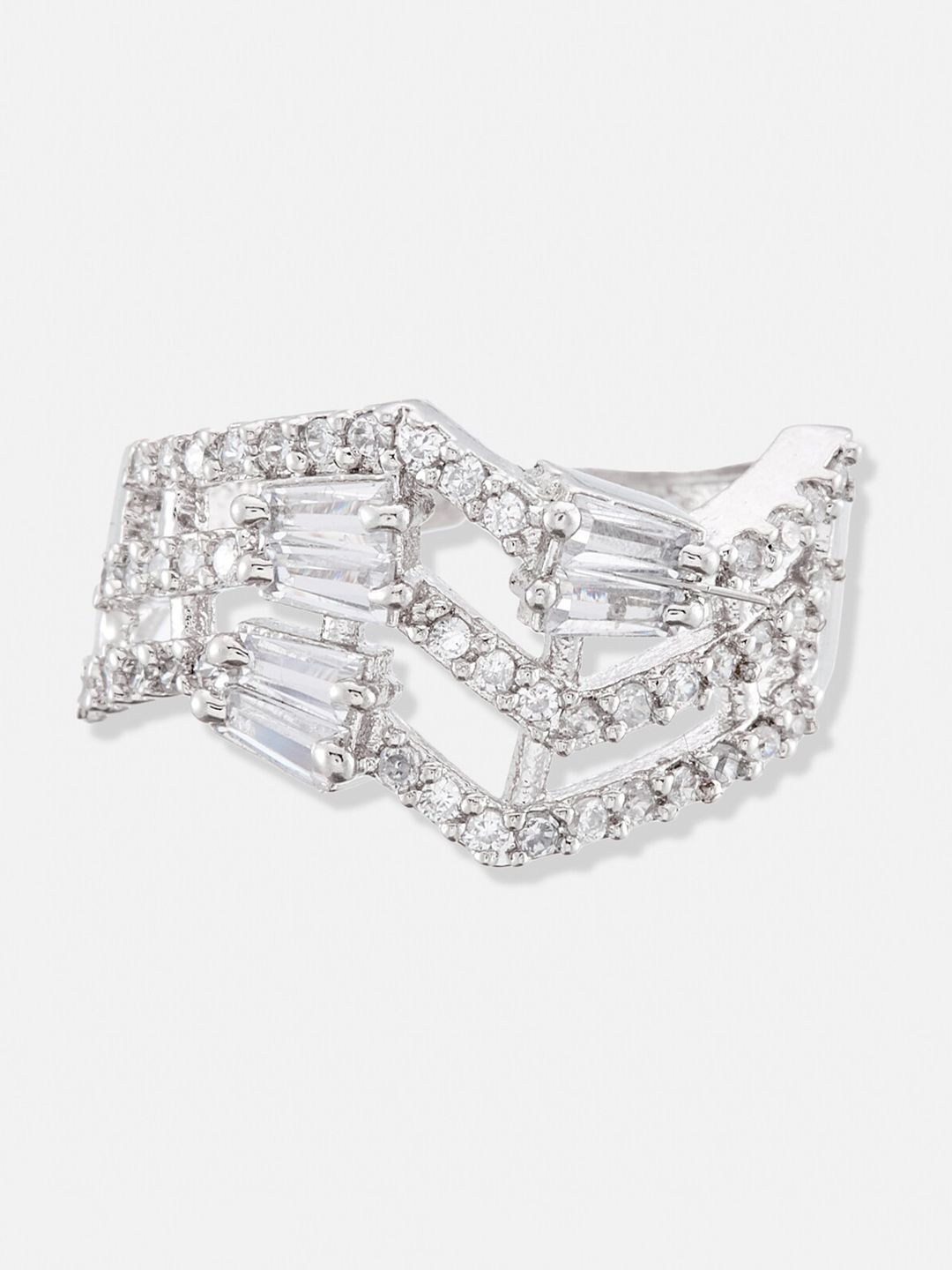 ATIBELLE Set Of 2 Gold & Silver Plated CZ Stones-Studded Finger Rings