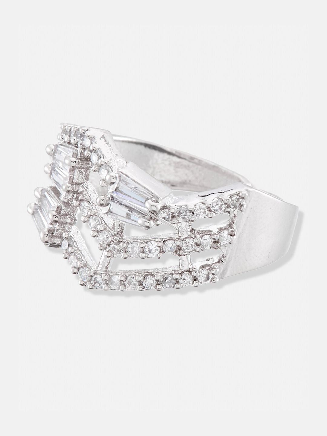 ATIBELLE Set Of 2 Gold & Silver Plated CZ Stones-Studded Finger Rings
