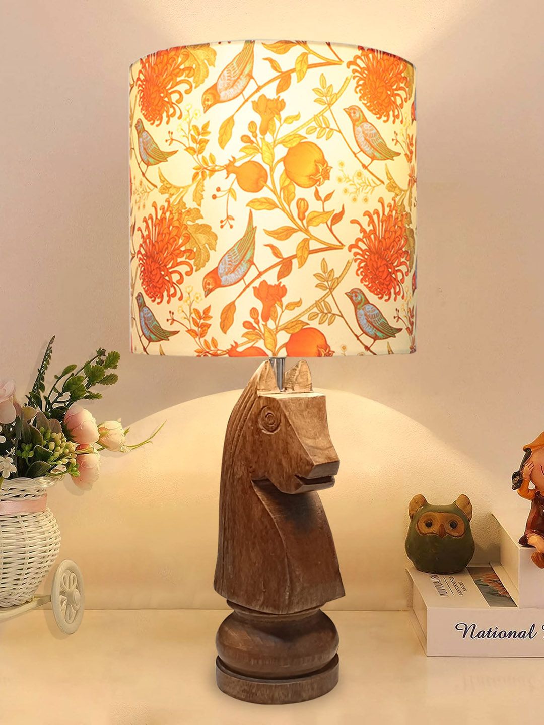Homesake Red & Brown Rustic Wood Base Fabric Shade Traditional Table Lamp-image-38