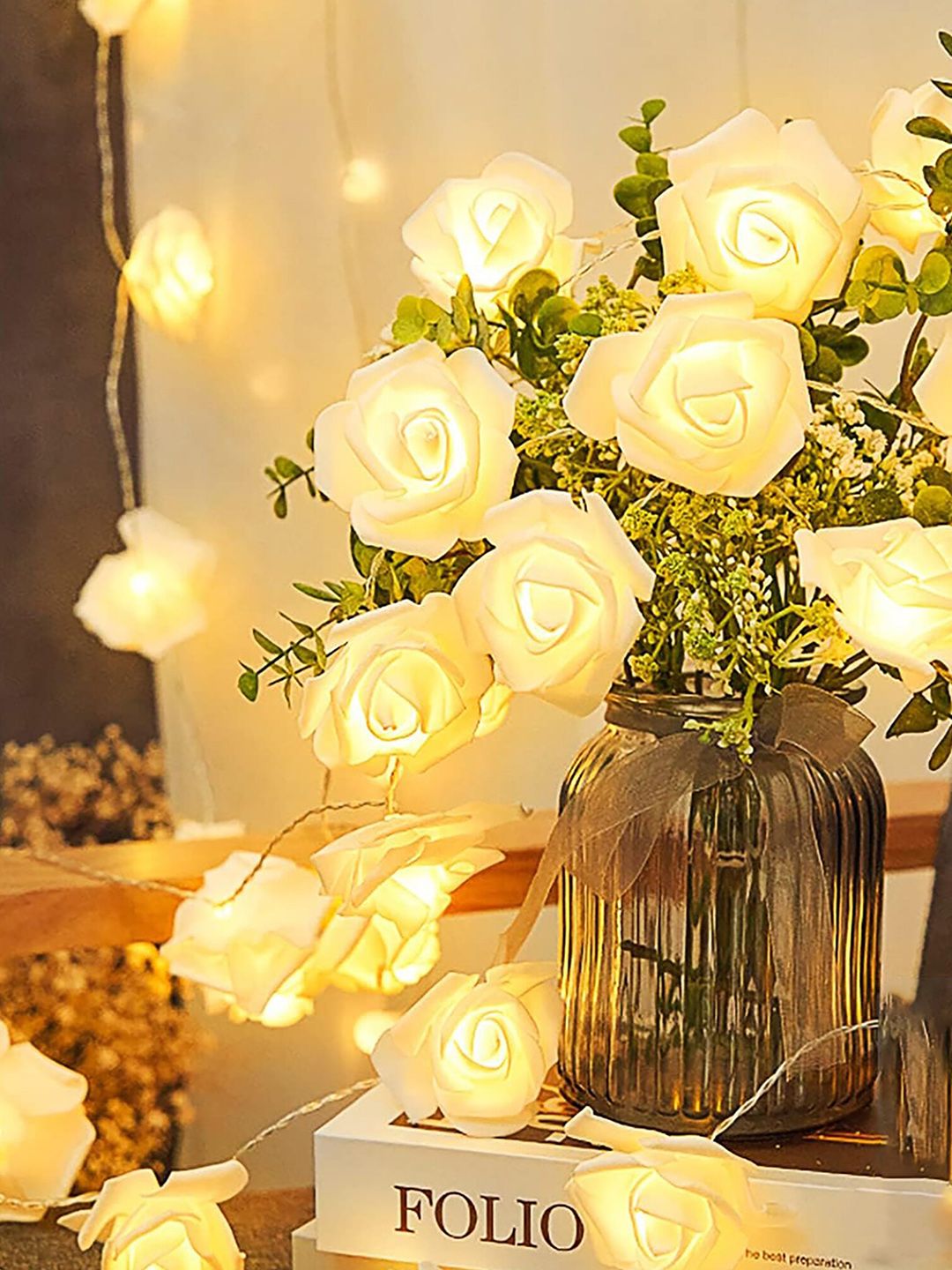 Homesake Gold & White Rose Fairy String Lights-picture-55