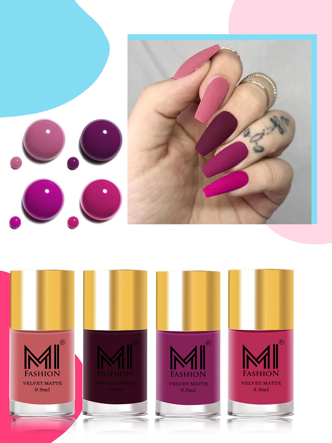 MI FASHION Set of 4 Velvet Matte Nail Polish 9.9 ml Each - Shade 35, 37, 38, 42-image-29