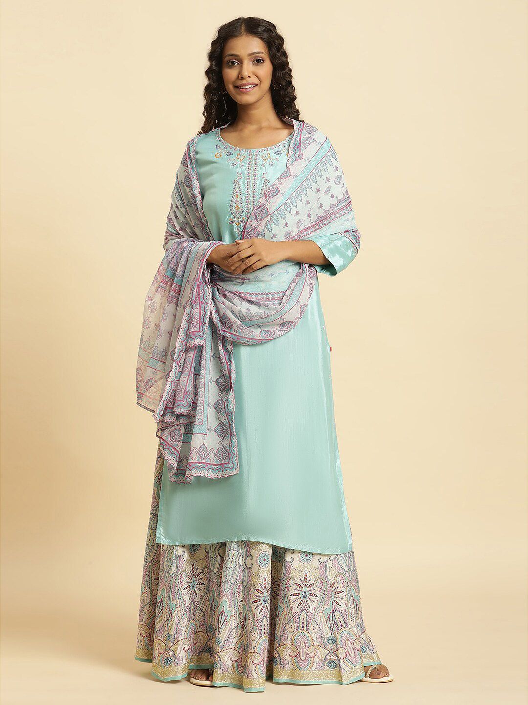 W White & Pink Ethnic Motifs Printed Dupatta-picture-16