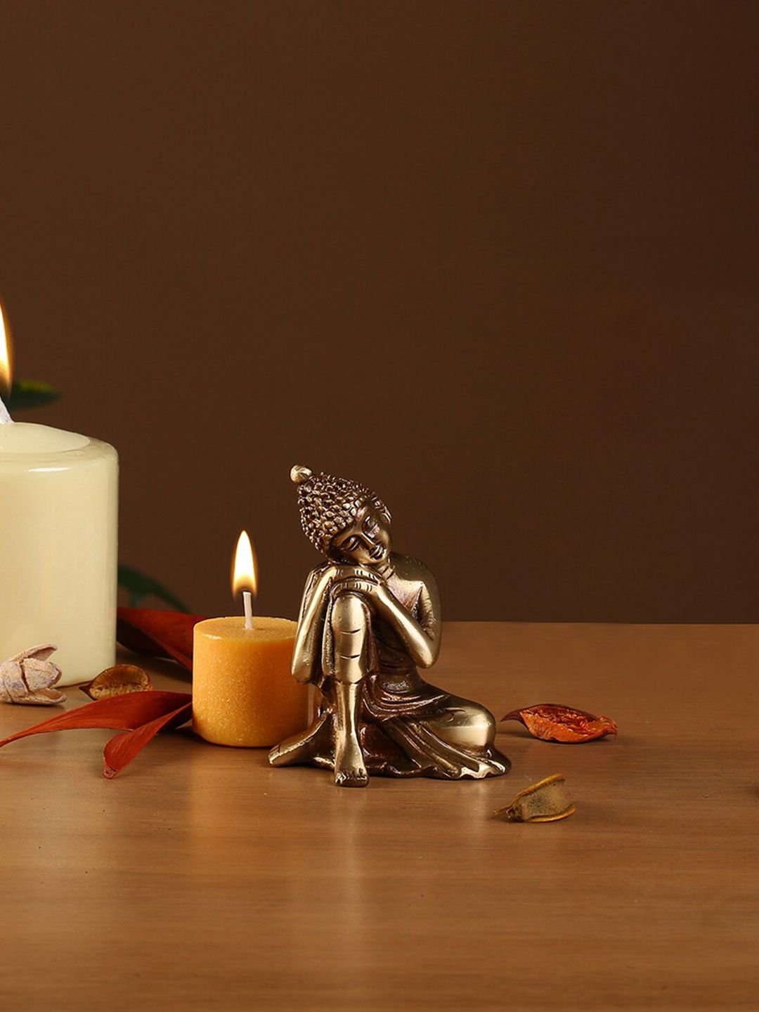 Two Moustaches Golden Brass Buddha Resting Showpiece-picture-18