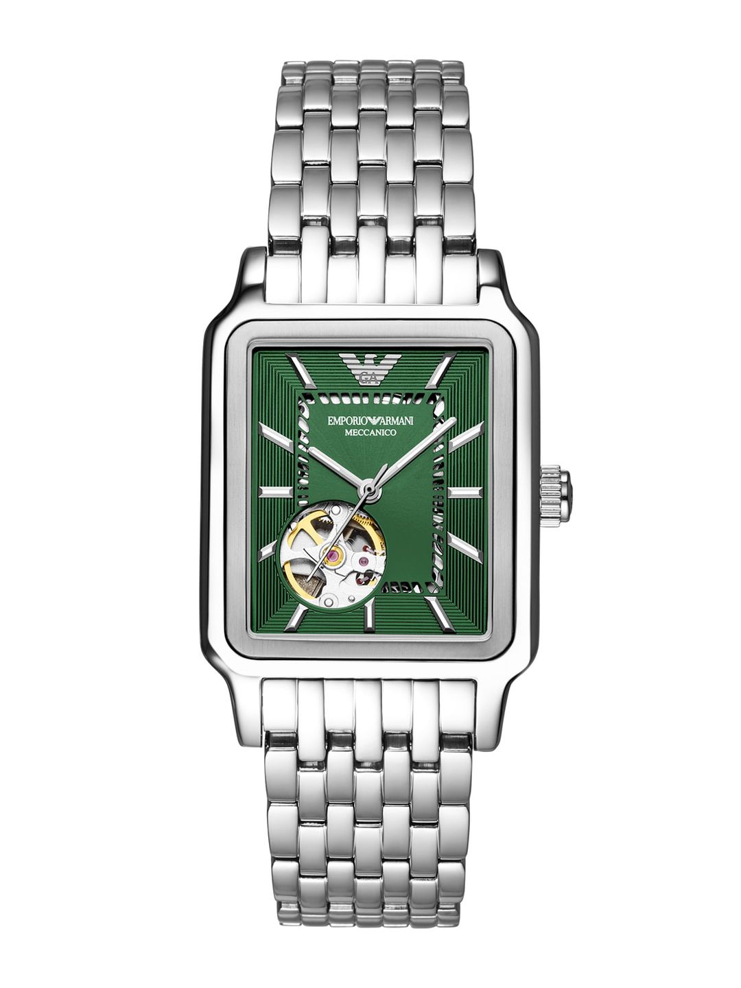 Emporio Armani Men Textured Dial & Bracelet Style Straps Analogue Automatic Watch AR60067