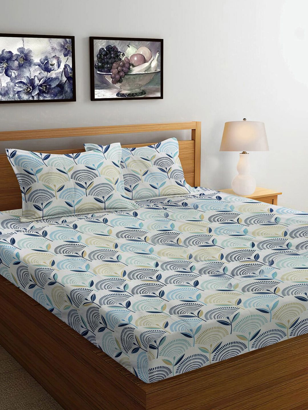 FABINALIV Floral Print 300 TC Super King Bedsheet With 2 Pillow Covers-image-34
