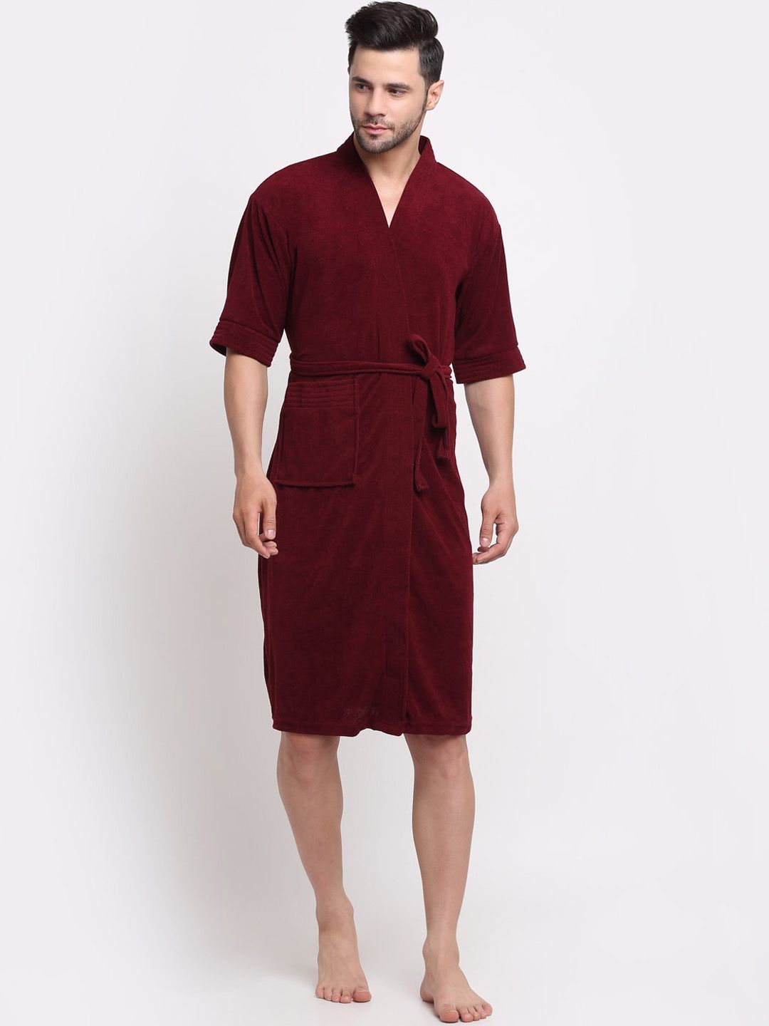 Creeva Belted Knee Length Terry Bath Robe-image-38
