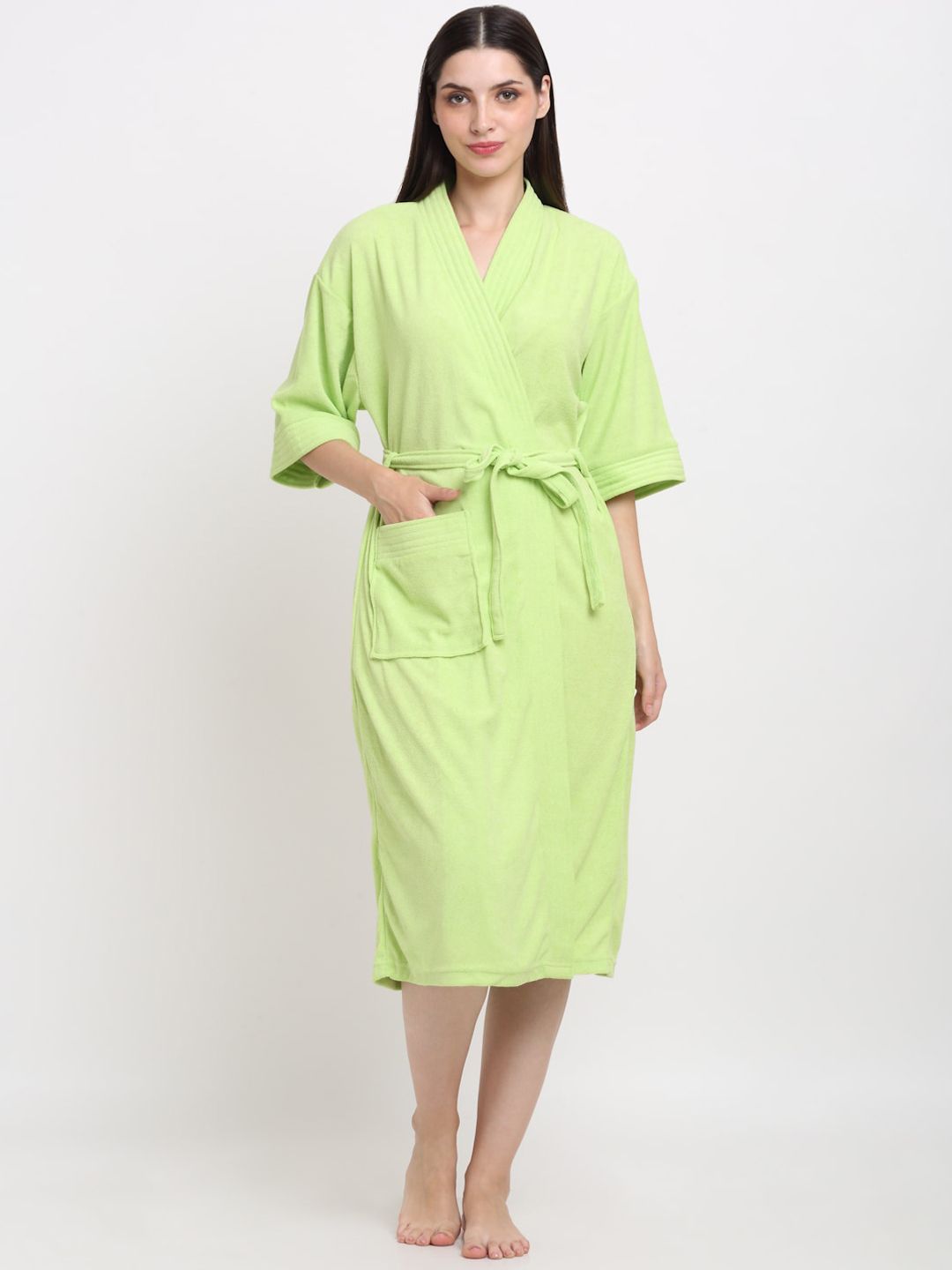 Creeva Everyday Collection Shawl Collar Knee Length Terry Bath Robe With Front Pocket-picture-29