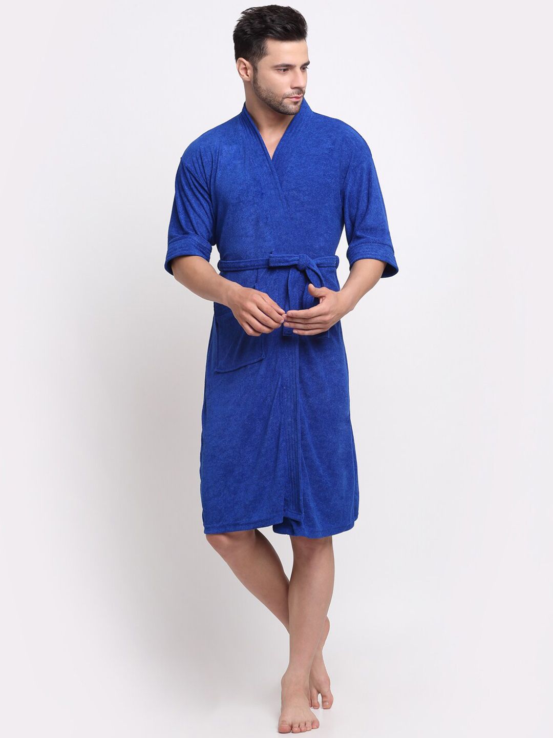Creeva Belted Knee Length Terry Bath Robe-image-27