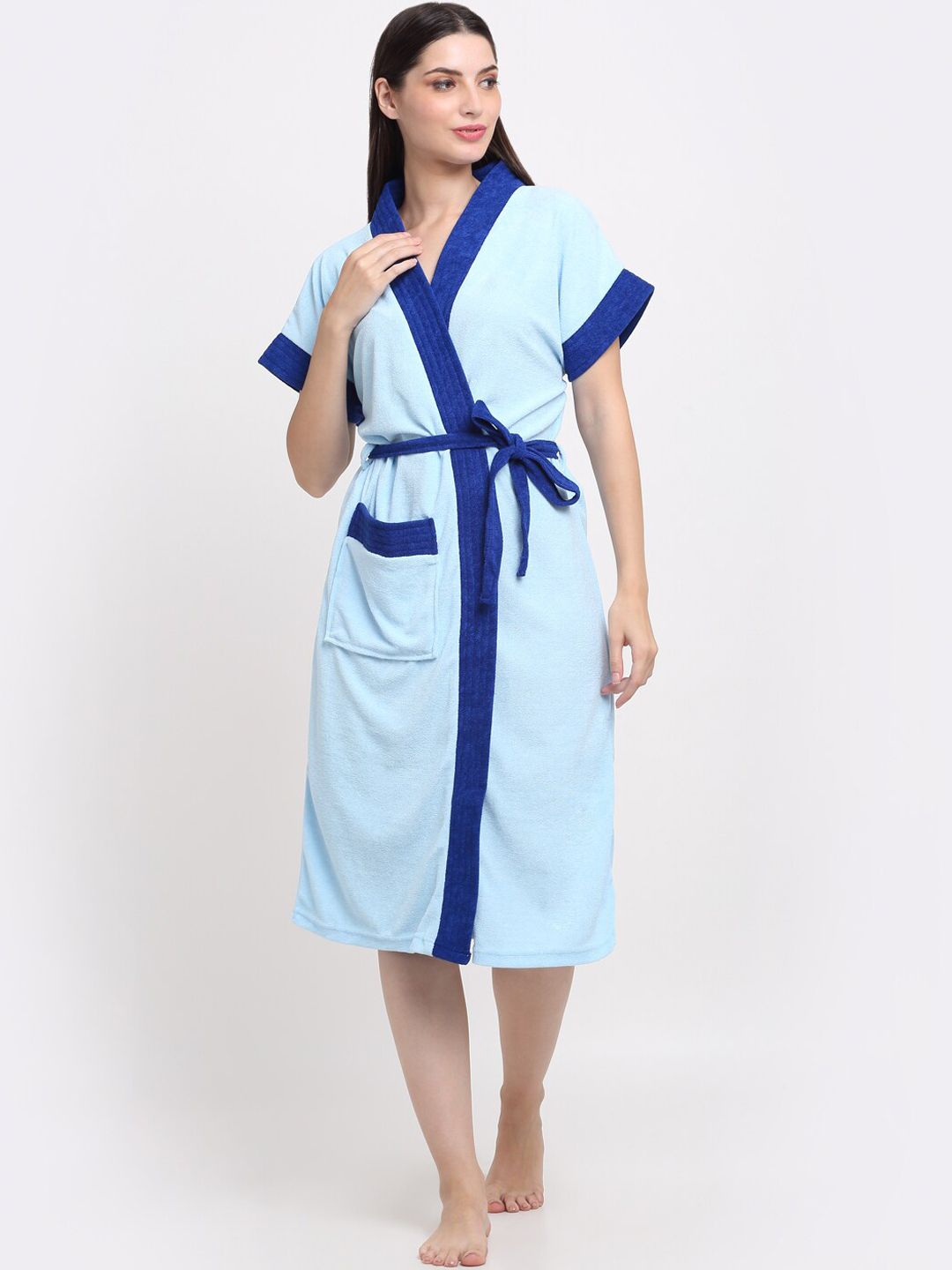 Creeva Everyday Collection Shawl Collar Knee Length Terry Bath Robe With Front Pocket-picture-38