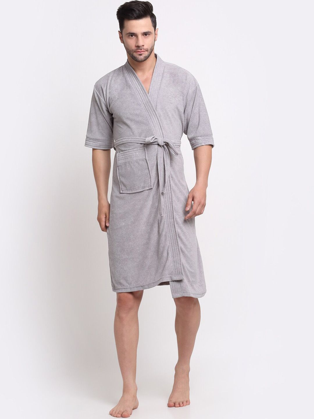 Creeva Everyday Collection Shawl Collar Knee Length Terry Bath Robe With Front Pocket-picture-27