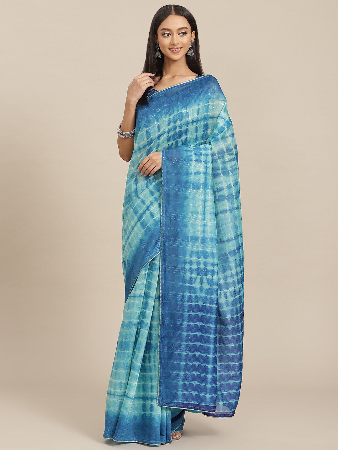 Mitera Teal Tie and Dye Sequinned Pure Georgette Saree-picture-21