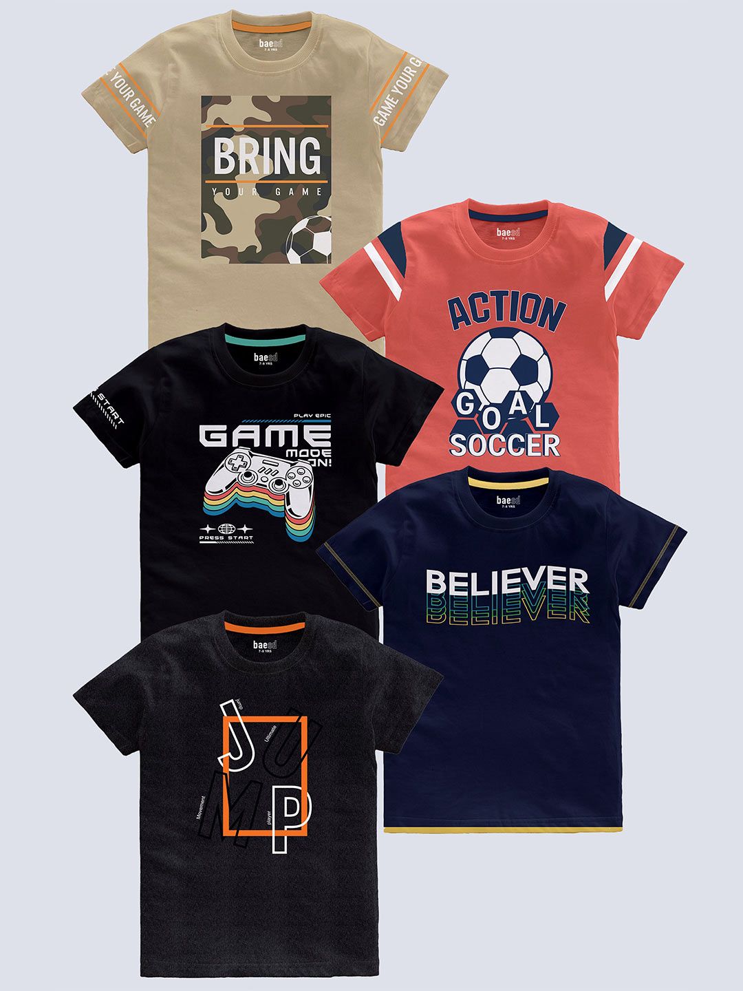 BAESD Boys Pack Of 5 Printed Cotton Regular T-shirts-picture-20