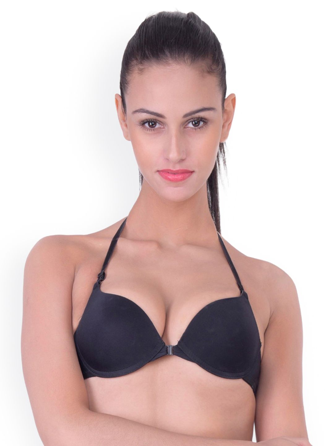 PrettyCat Black Solid Underwired Lightly Padded Push-Up Bra