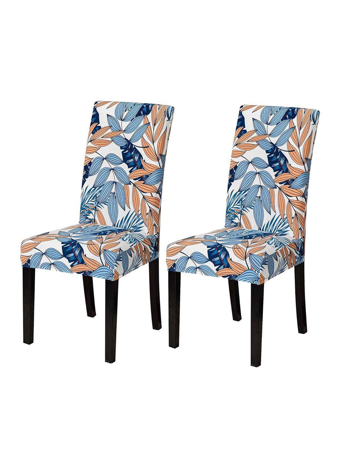 HOUSE OF QUIRK Blue & Orange 2 Pieces Printed Stretch Removable Chair Covers-picture-34
