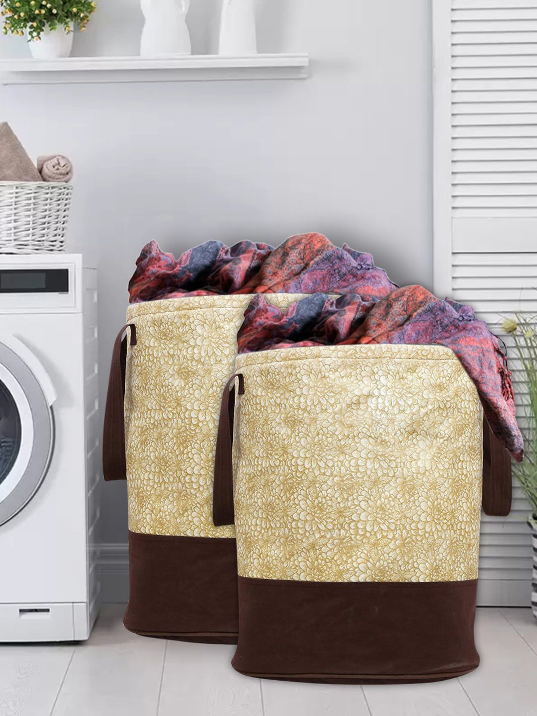 Kuber Industries Brown 2-Pcs Printed Waterproof Laundry Bags-picture-54