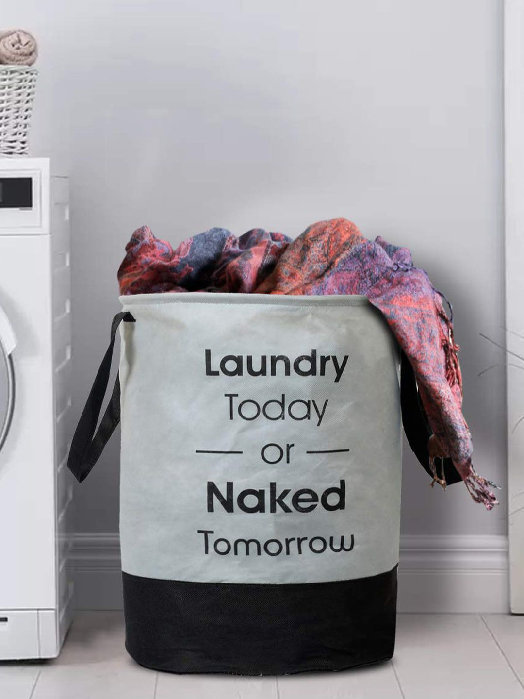 Kuber Industries Grey & Black Printed Foldable Laundry Bag-image-36