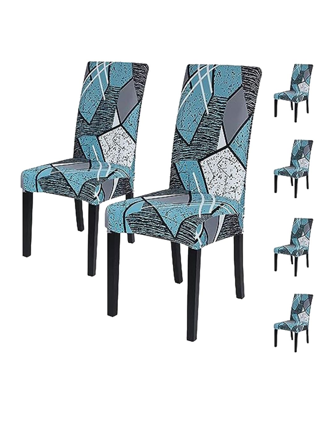 HOUSE OF QUIRK Blue & Black 6 Pieces Abstract Microfiber Comfortable Chair Covers-picture-30