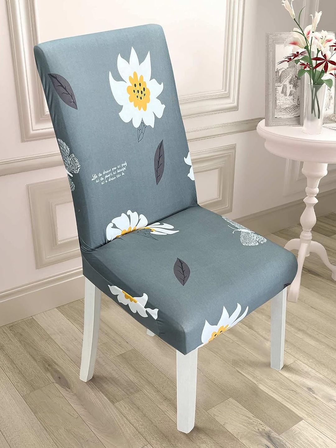 HOUSE OF QUIRK Grey & White 4 Pieces Printed Durable Chair Covers-picture-16