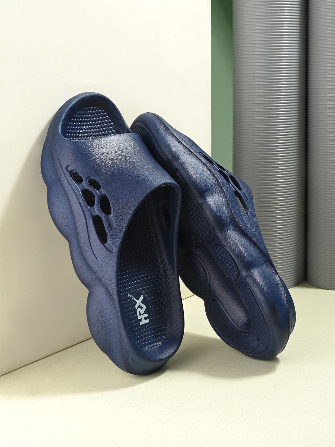 HRX by Hrithik Roshan Men Navy Blue Rubber Sliders